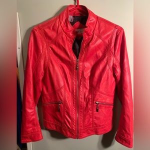 Cherry Red Faux Leather Cleo Petites Jacket Size M
